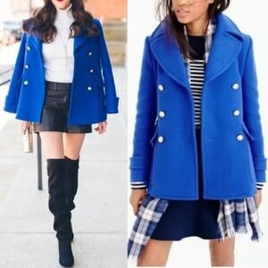 J crew nello gori stadium cloth wool button pea coat short size 6 majesty